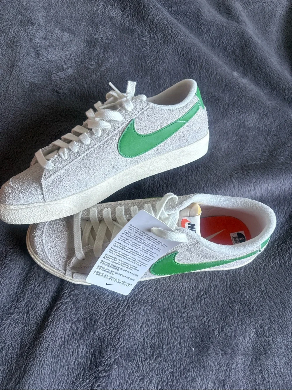 Nike White Suede Sneakers with Green Swoosh